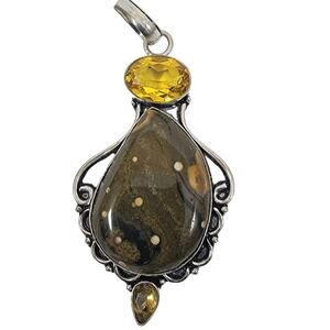 Artisan Sterling Silver Pendant with Ocean Jasper and Golden Citrine Accents